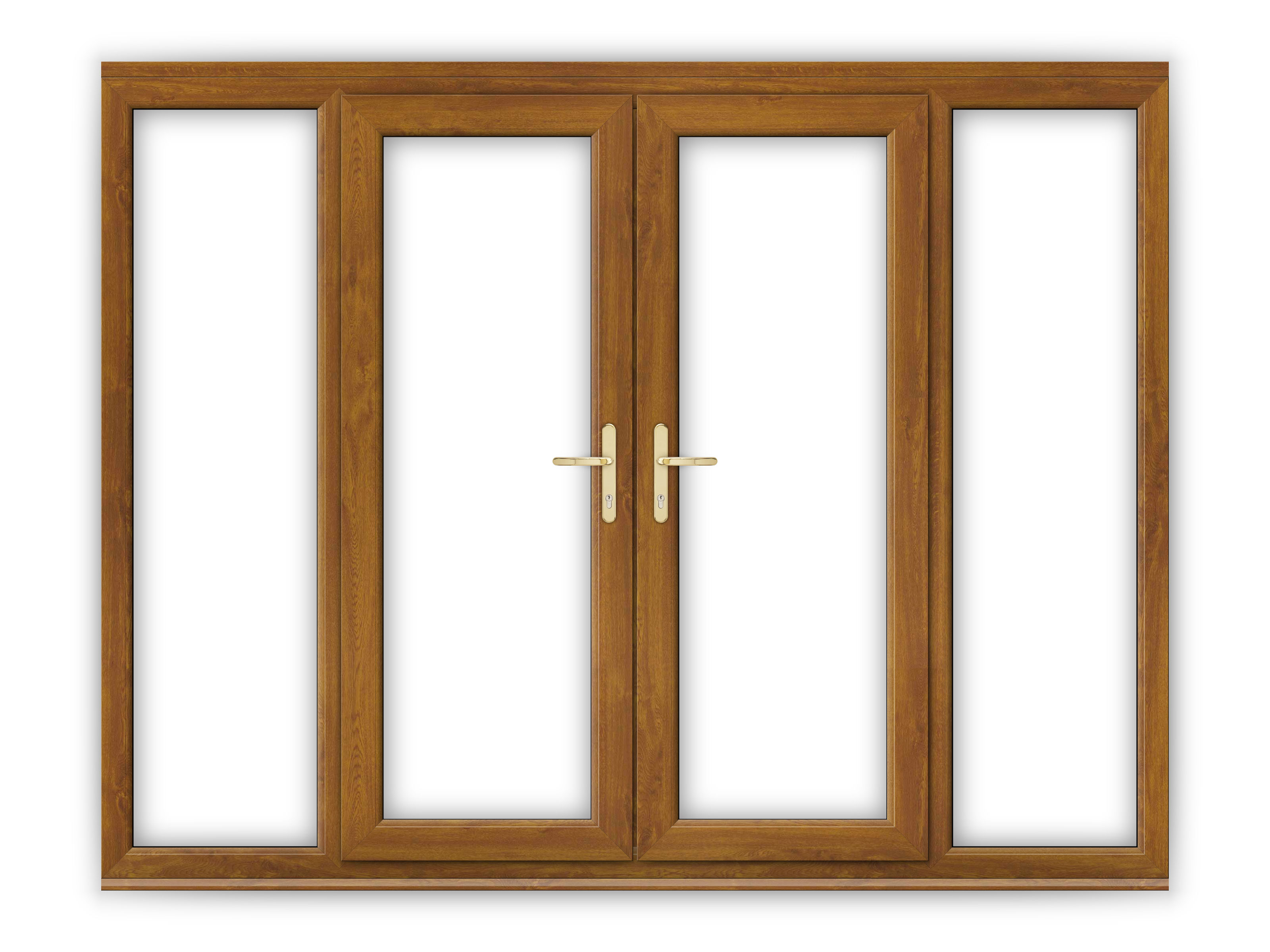 5ft Golden Oak uPVC French Doors with Wide Side Panels | Flying Doors