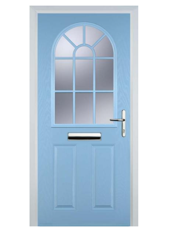 A composite front door in duck egg blue