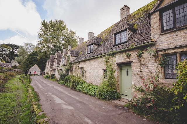 Quaint terraced cottages with beautiful front doors