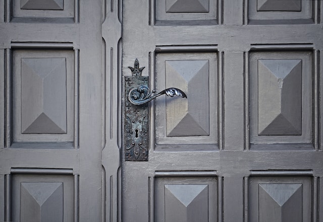 Close-up of an elegant black front door