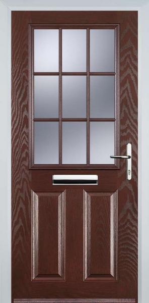 Dark Wood 2 Panel 1 Grill Composite Front Door