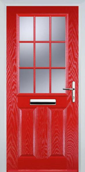 Poppy Red 2 Panel 1 Grill Composite Front Door