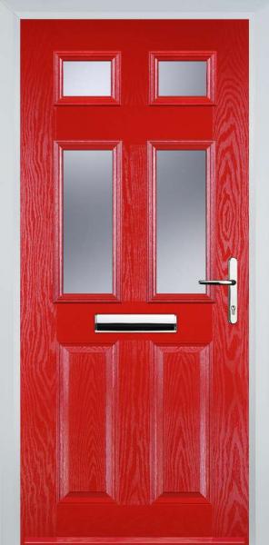 Poppy Red 2 Panel 4 Square Composite Front Door