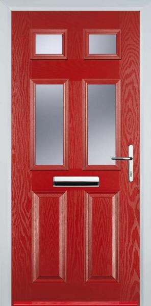 Red 2 Panel 4 Square Composite Front Door