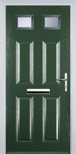 Green 4 Panel 2 Square Composite Front Door