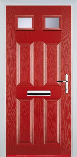 Red 4 Panel 2 Square Composite Front Door