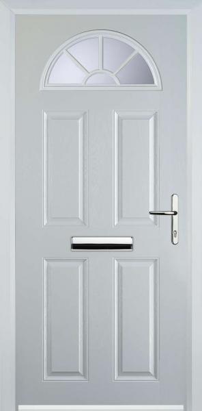 White 4 Panel Sunburst Composite Front Door