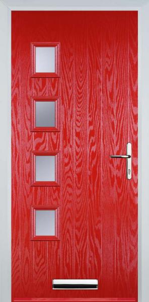 Poppy Red 4 Square Left Composite Front Door