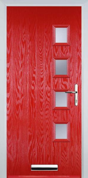 Poppy Red 4 Square Right Composite Front Door