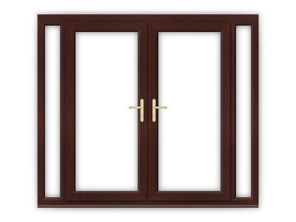 6ft Rosewood uPVC French Doors with Narrow Side Panels | Flying Doors