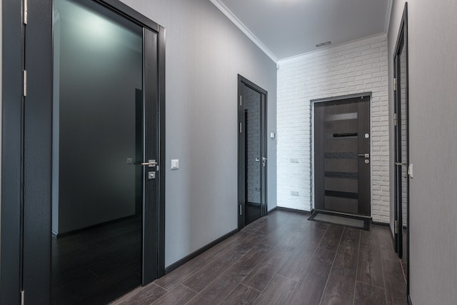 Apartments with black front doors