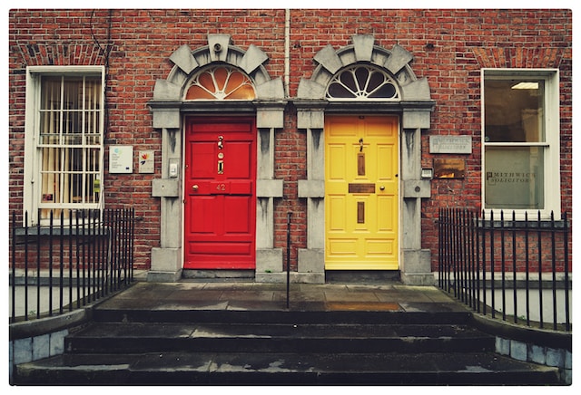 Red and yellow front doors